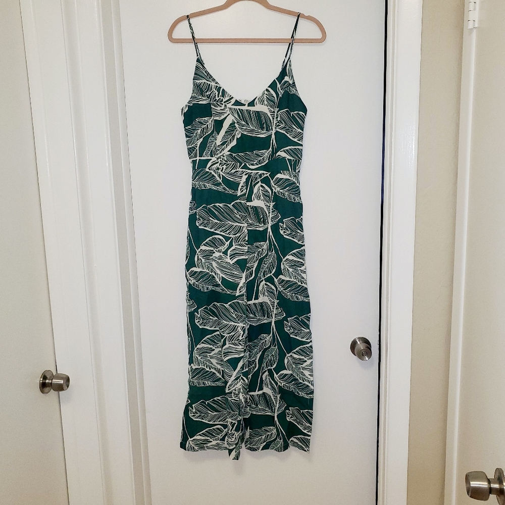 Tropical cropped, slit legs jump suit